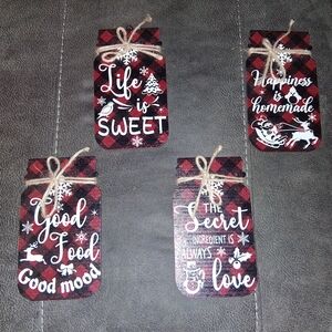 SHEIN Red and Black Plaid Mason Jar Wall Art Set